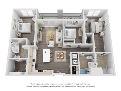 Floor plan for 3 beds, 3 baths, 1451 sqft